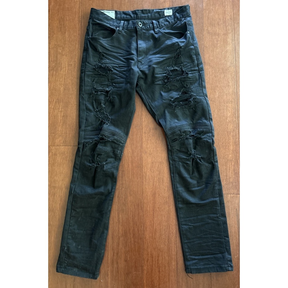 Smoke Rise Stacked Straight Leg Black Jeans Mens Streetwear Denim Ripped 34 x 34